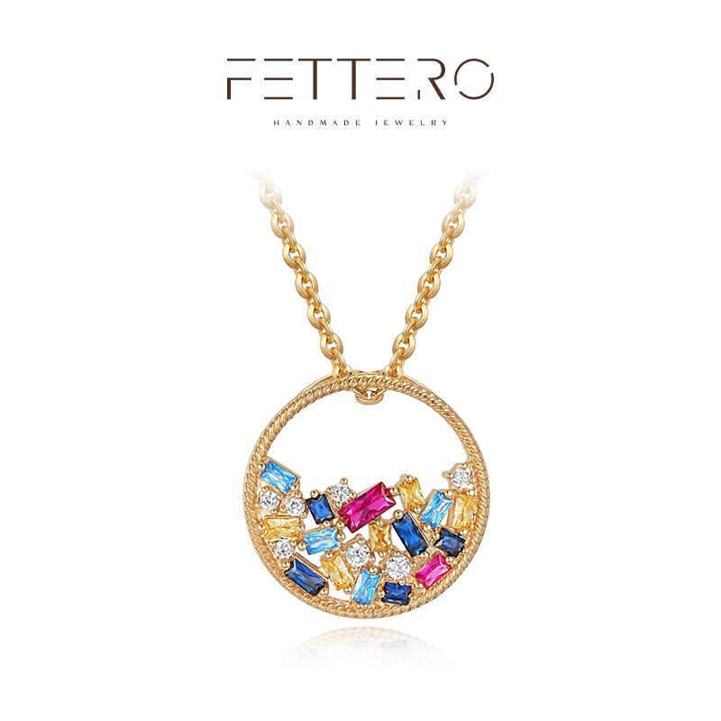 fettero 铜合金项链 【金色混彩圆环T锆堆砌项链】彩色小众百搭镶