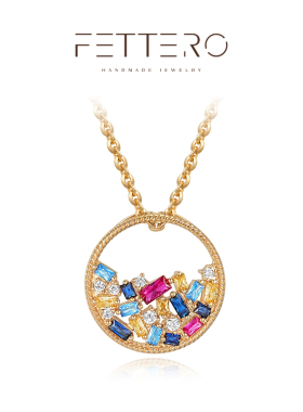 fettero 铜合金项链 【金色混彩圆环T锆堆砌项链】彩色小众百搭镶