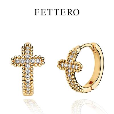 925纯银美式闪钻十字架耳环