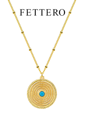 fettero 铜合金项链 【金色涟漪圈项链】百搭古法镶嵌小众时尚