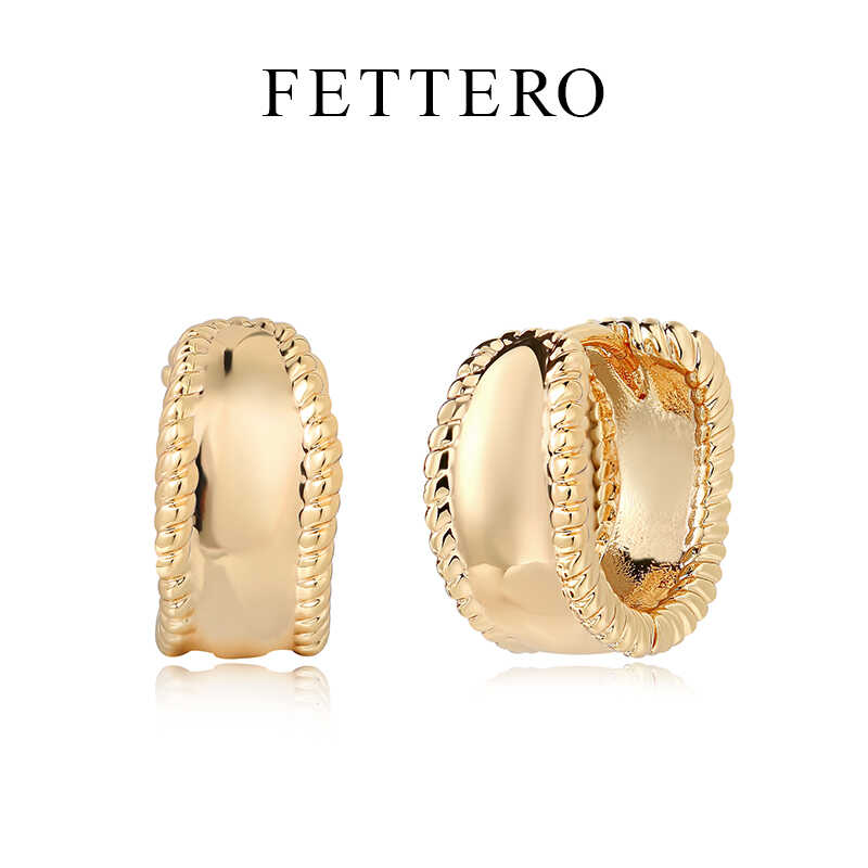 fettero 铜合金耳饰 【金色宽面波浪麻绳耳环】气质时尚百搭简约
