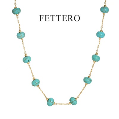 fettero 铜合金项链 【金色松石系列-彩石方珠项链】气质时尚百搭