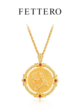 fettero 铜合金吊坠 【金色硬币翻转花12月份项链】国潮镶嵌轻奢