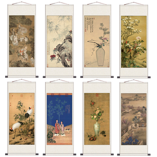 清代山水花鸟国画名家字画茶楼装饰画仿古客厅装饰风水画玄关字画