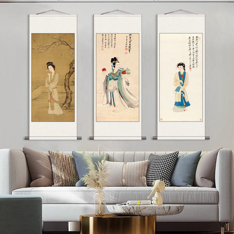 贵妃出浴张大千仕女图红河图客厅挂画办公室壁画仿古美人图玄关画