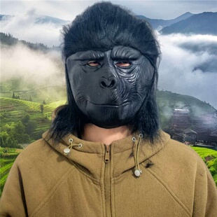 万圣节黑金刚面具大猩猩动物猴子黑猩猩乳胶头套恐怖搞怪装扮道具