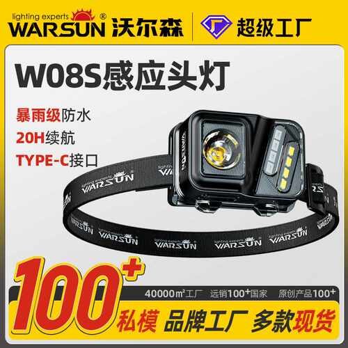 沃尔森w08s头灯钓鱼专用强光充电超亮户外登山夜钓头戴式续航