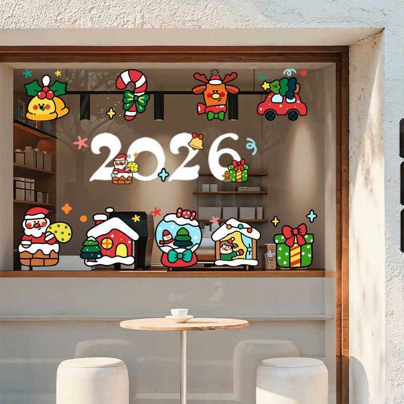 2026新年装饰小雪人圣诞图标窗花圣诞节宠物店橱窗玻璃门静电贴纸