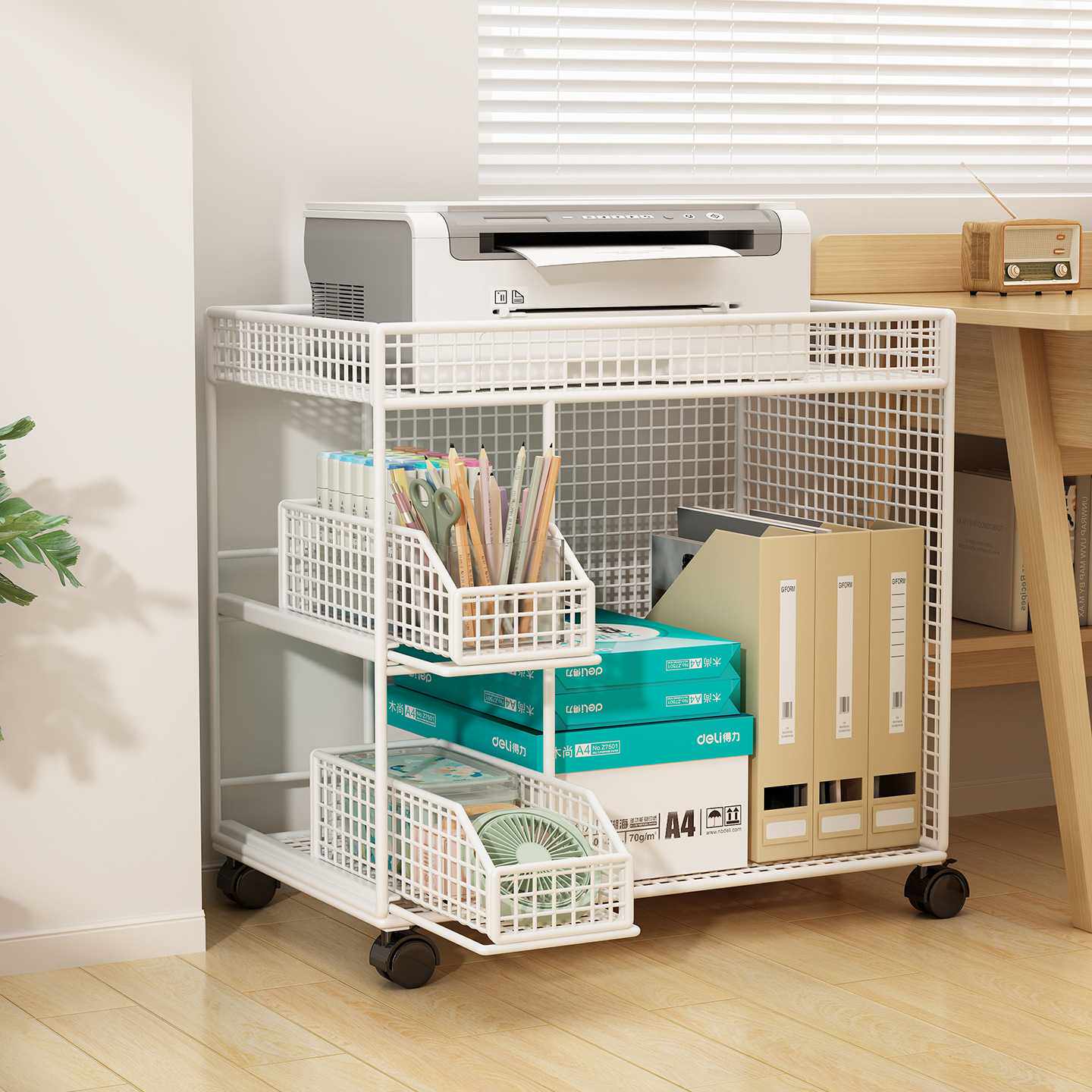 桌下打印机置物架家用办公室书桌放置柜多层增高支架工位文件收纳