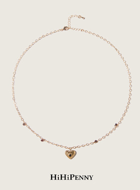 HiHipenny/温暖壁炉金色稻穗金属细闪链肌理爱心吊坠项链叠戴颈链