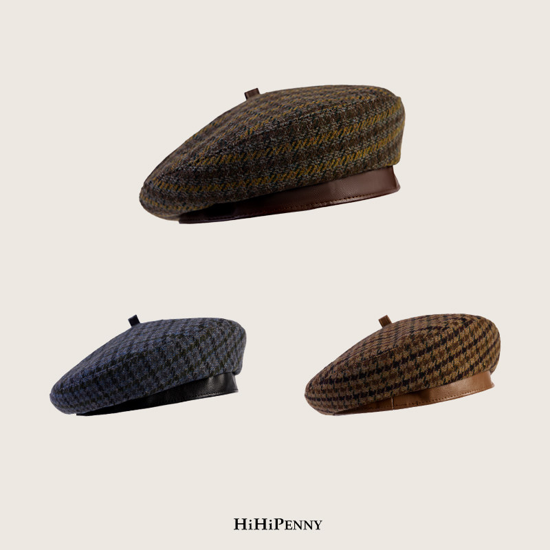 HiHipenny/千鸟格贝雷帽多色复古百搭遮阳休闲帽子