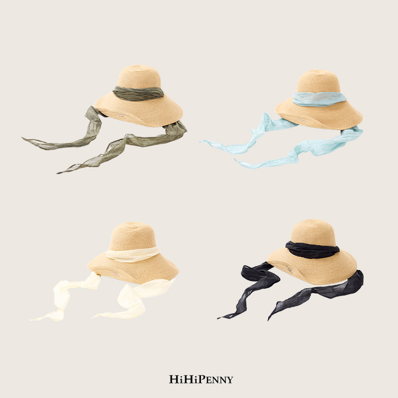 HiHipenny/复古大檐草帽台湾细草飘带度假沙滩帽