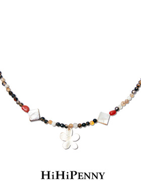 Hihipenny/sicily系列细沙海岸小花天然贝壳颈链条纹玛瑙串珠项链