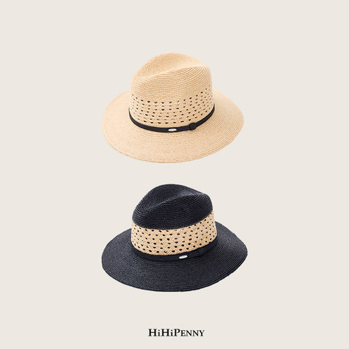 HiHipenny/ 复古中折拉菲草帽 夏季透气遮阳巴拿马帽