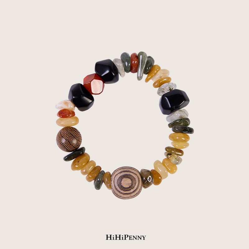 HiHipenny/天然石木珠混搭手串自然材质文艺复古风手链