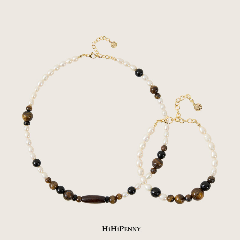 HiHipenny/珍珠虎眼石项链手链天然珠精致优雅复古风