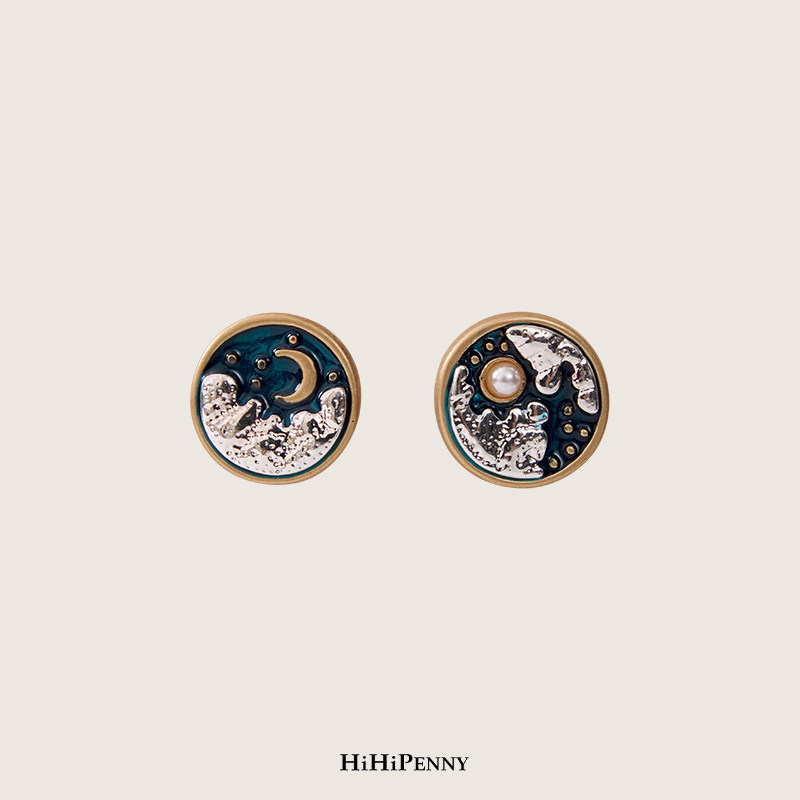 HiHipenny /日月云海复古耳环女轻奢不对称耳钉小众耳饰