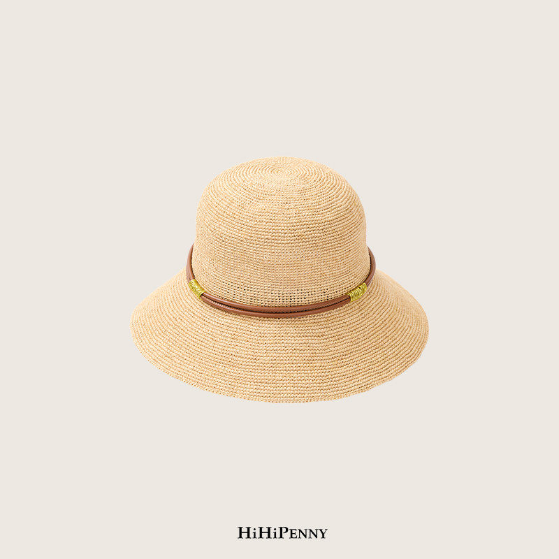 HiHipenny/“法式假日” 精致拉菲草圆顶帽撞色饰带盆帽