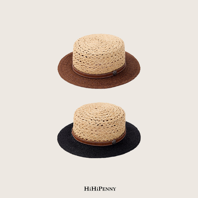 HiHipenny/“旷野的回响”拼色镂空手工编织拉菲草礼帽