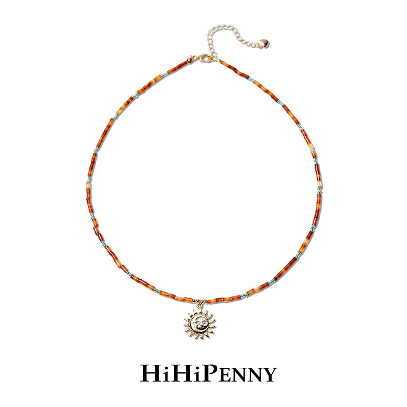 Hihipenny/sicily系列糖果日落天然石玛瑙项链太阳吊坠miyuki串珠