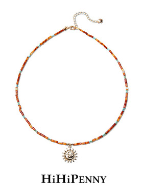 Hihipenny/sicily系列糖果日落天然石玛瑙项链太阳吊坠miyuki串珠