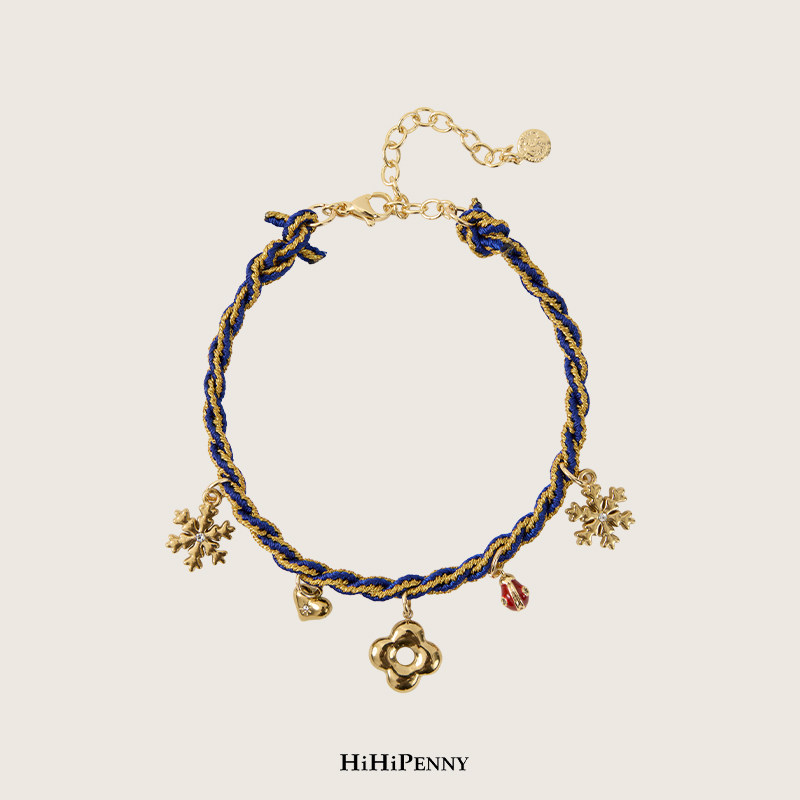 HiHipenny/手工绳编织手链雪花爱心瓢虫四叶花幸运吊坠