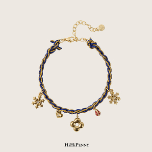 HiHipenny/手工绳编织手链雪花爱心瓢虫四叶花幸运吊坠