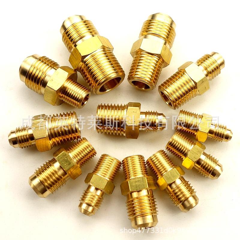 现货 工业级 美标液压接头SAE45度扩口 X NPT阳 空调制冷黄铜接头
