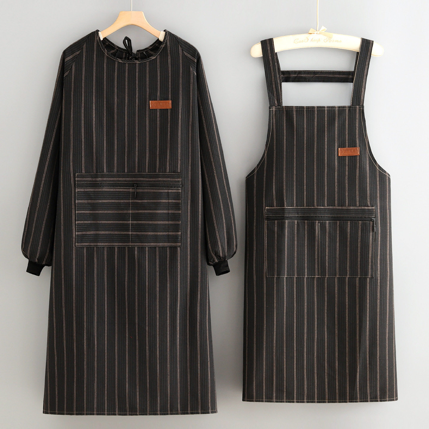 简约棉布长袖加大加长罩衣家用厨房围裙餐饮饭店围腰男女款工作服