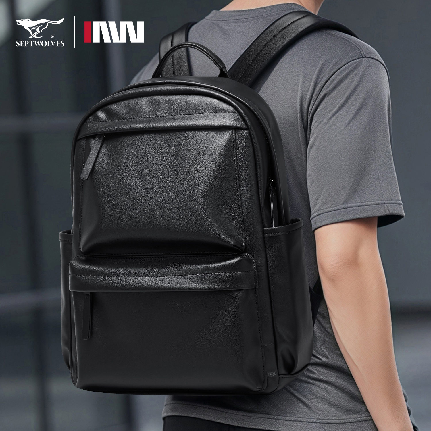 七匹狼皮质双肩包男士商务电脑包