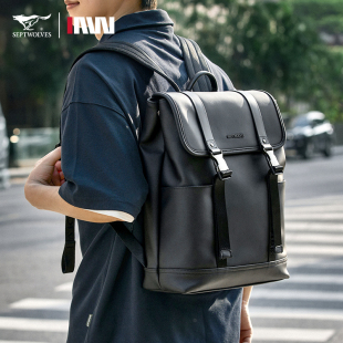 七匹狼男款双肩包大学生书包休闲大容量电脑包出行男士背包旅行包