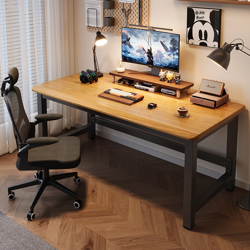 全实木台式电脑桌书桌卧室简约双人电竞工作台学生家用写字办公桌