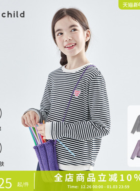 cicochild26年春季新款亲子中大女童条纹长袖T恤精梳棉打底衫内搭
