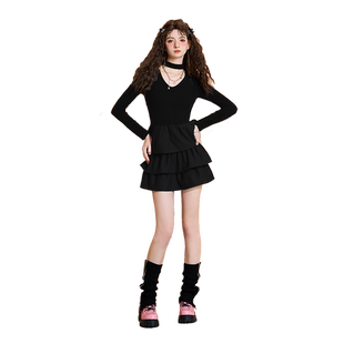 千金法式挂脖连衣裙女春秋甜辣风蛋糕短裙晚宴年会生日小礼服