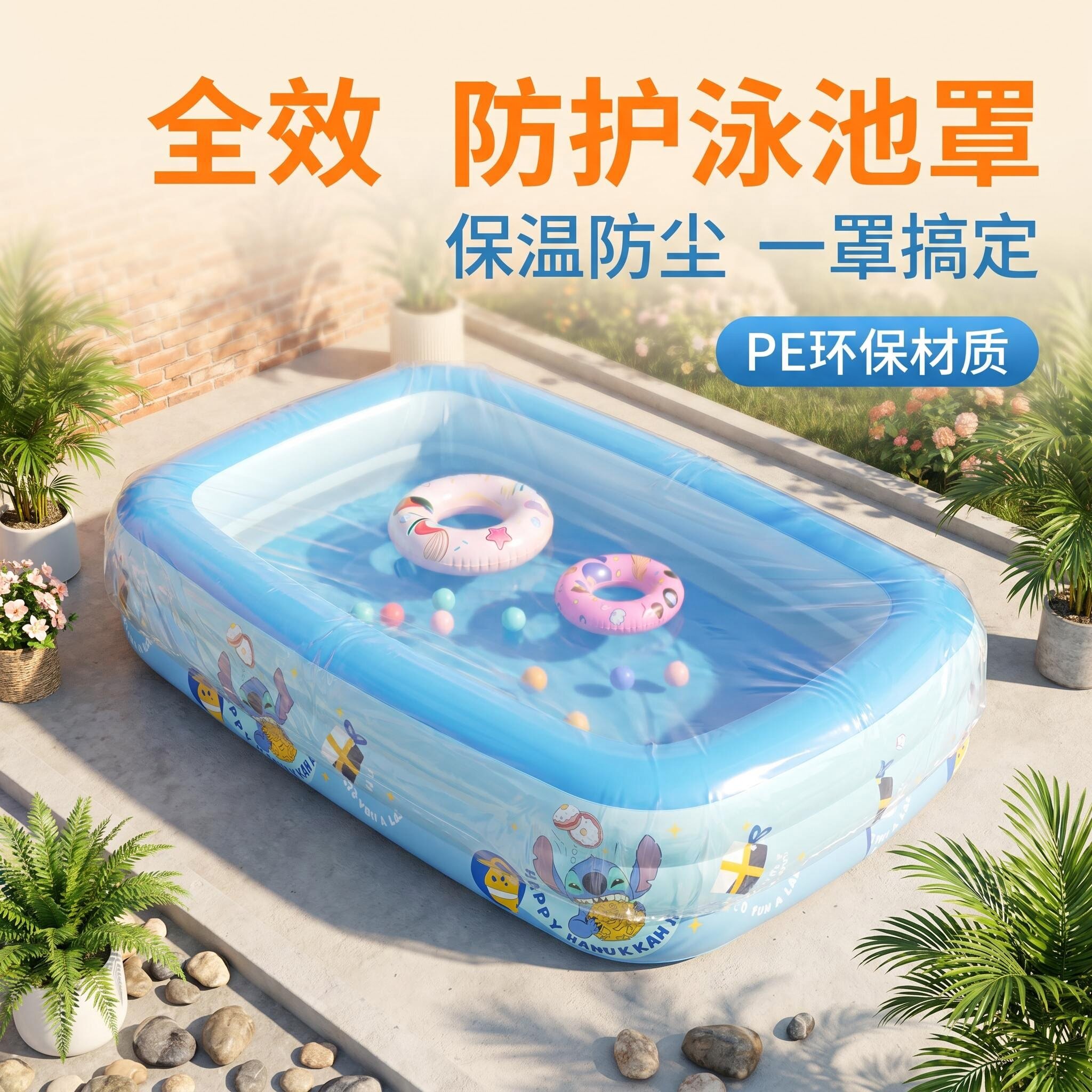 游泳池透明加厚防尘罩晒水保温防雨罩松紧口防风圆形长方形泳池用图片