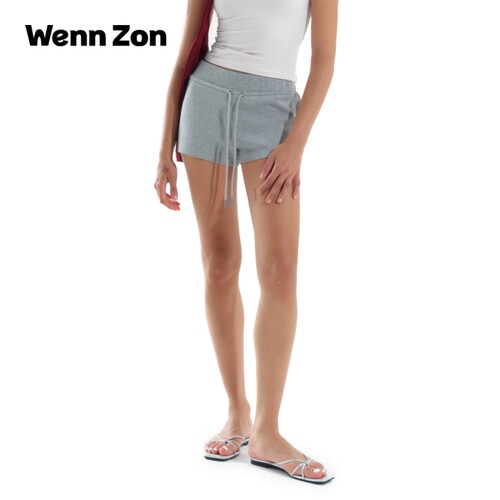 Wenn Zon棉质低腰灰色休闲运动短裤松紧抽绳夏季百搭修身透气卫裤