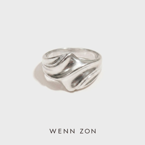 WENN ZON褶皱个性时尚中性潮流戒指原创小众设计独特食指戒高级感