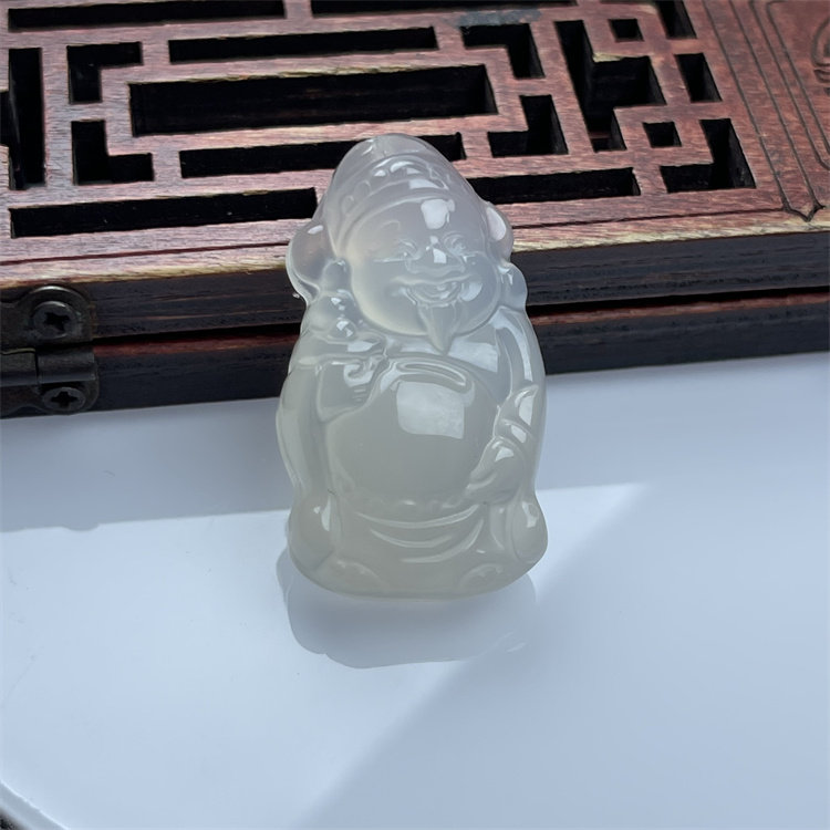天然冰种玉石玉髓玛瑙财神爷玉石项链玉吊坠挂件车包手机挂男女款