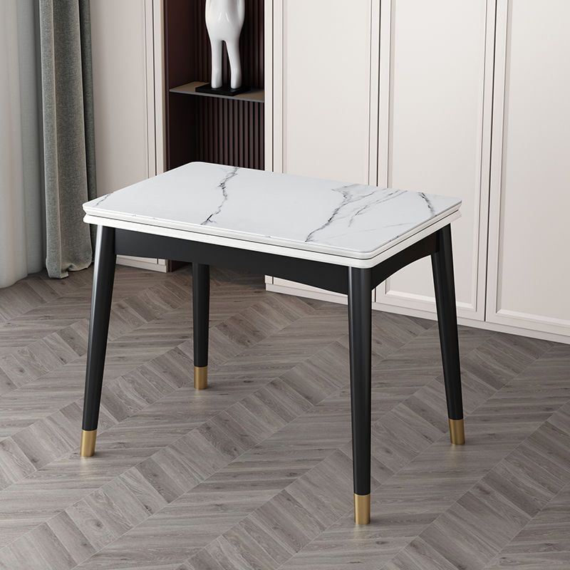 岩板摺叠餐桌家用小户型意式轻奢北欧实木长方形可伸缩饭桌椅组合