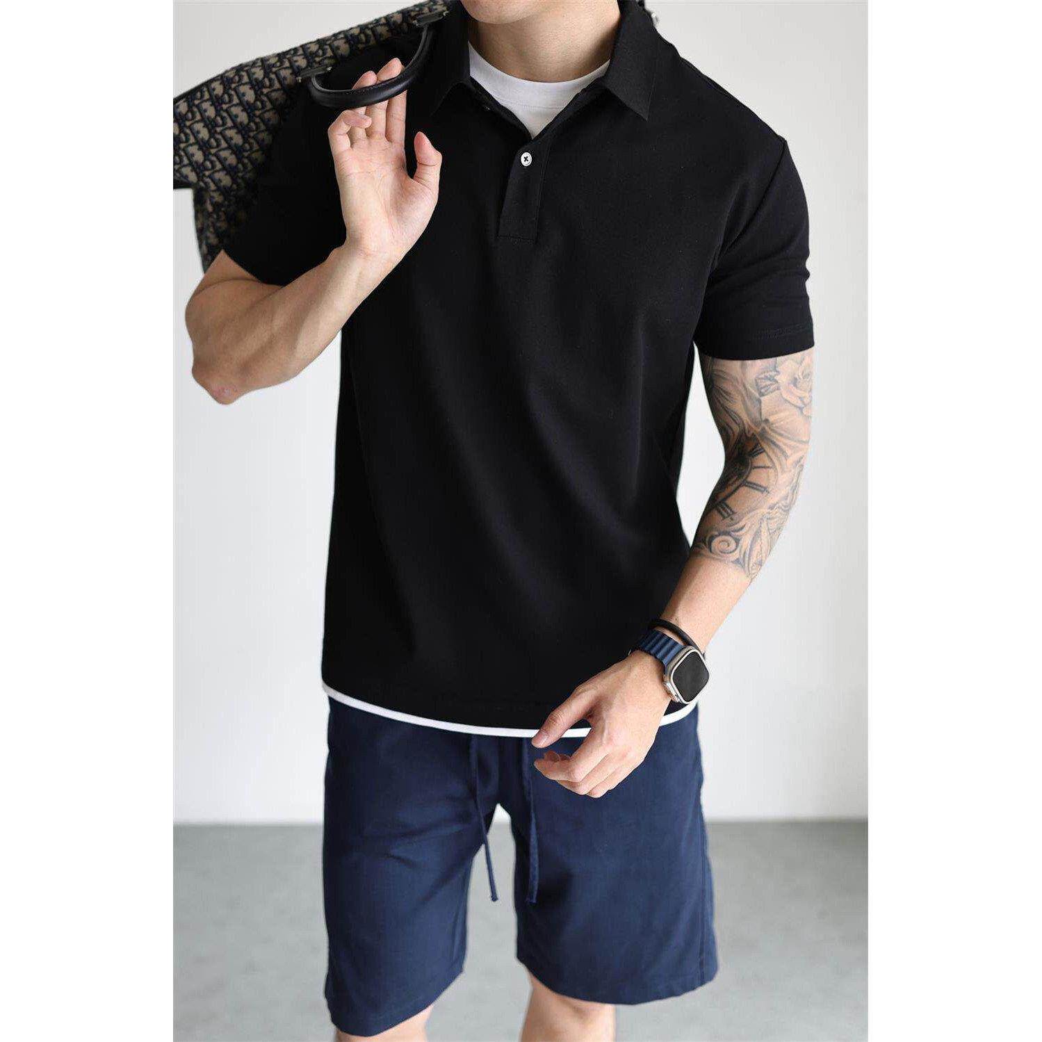 黑色polo衫短袖男2026夏季新款商务休闲翻领上衣休闲内搭打底体恤