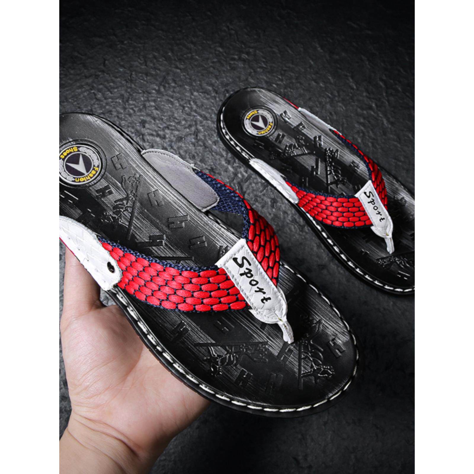 欧洲站男士新款个性编织人字拖青年社会小伙精神潮流软底休闲拖鞋