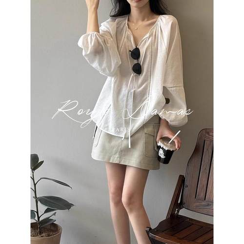Rouje Damas法式灯笼袖衬衫女2025年新款休闲宽松气质高级感上衣