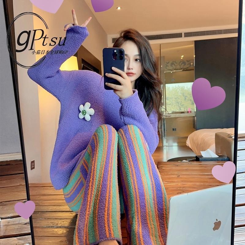 日系GP软绵绵睡衣女士2024年新款秋冬季半边绒甜美可爱家居服套装