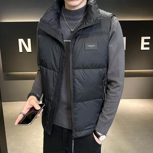立领羽绒马甲男2024新款秋冬季轻薄保暖夹棉坎肩潮流背心棉服外穿