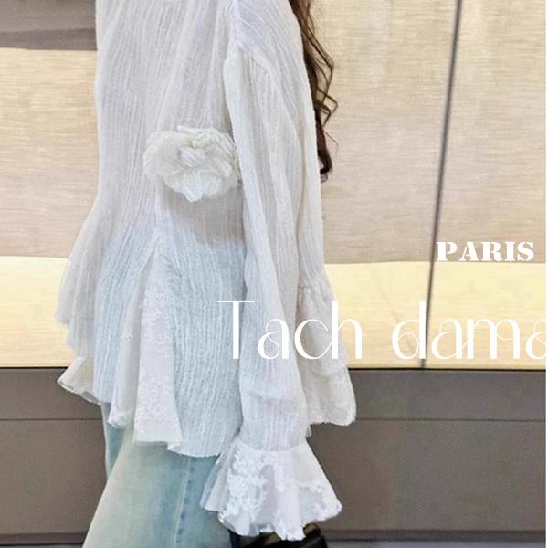 tach damas法式设计感立体花朵白色衬衫女高级感独特别致气质上衣