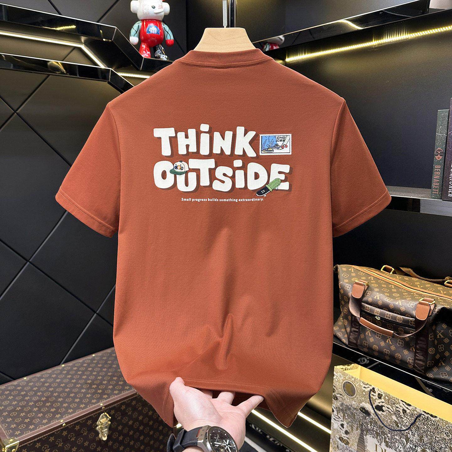 短袖t恤男士2026夏季新款设计感印花高端商务修身上衣正肩打底衫