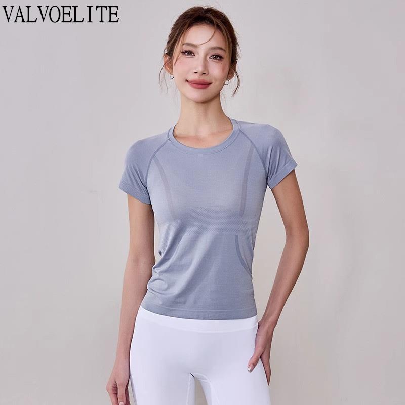 VALVOELITE运动上衣女跑步训练健身T恤修身显瘦普拉提瑜伽服短袖