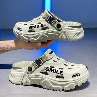 潮牌洞洞鞋男夏季外穿大尺码45防滑踩屎感镂空包头凉鞋厚底开车拖