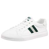 男 白色帆布鞋 男2025新款 男真皮搭布时尚 软底透气潮小白鞋 英伦板鞋