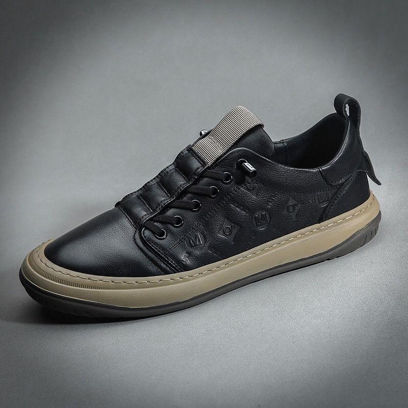 IT ins潮牌皮鞋男秋季欧洲站头层牛皮印花一脚蹬撞色运动休闲板鞋